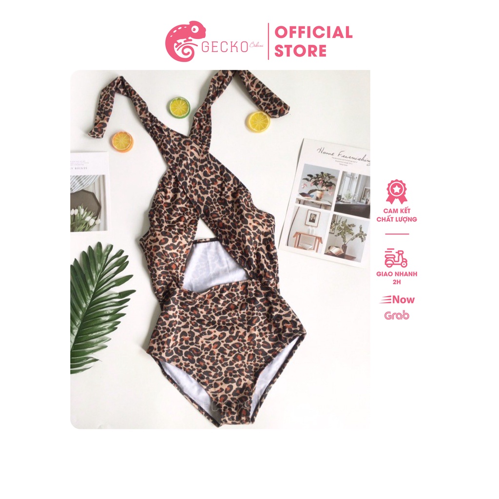 Bikini Đồ Bơi 1 Mảnh Da Beo và Đen Đắp Chéo GK0138 (Ảnh Thật)