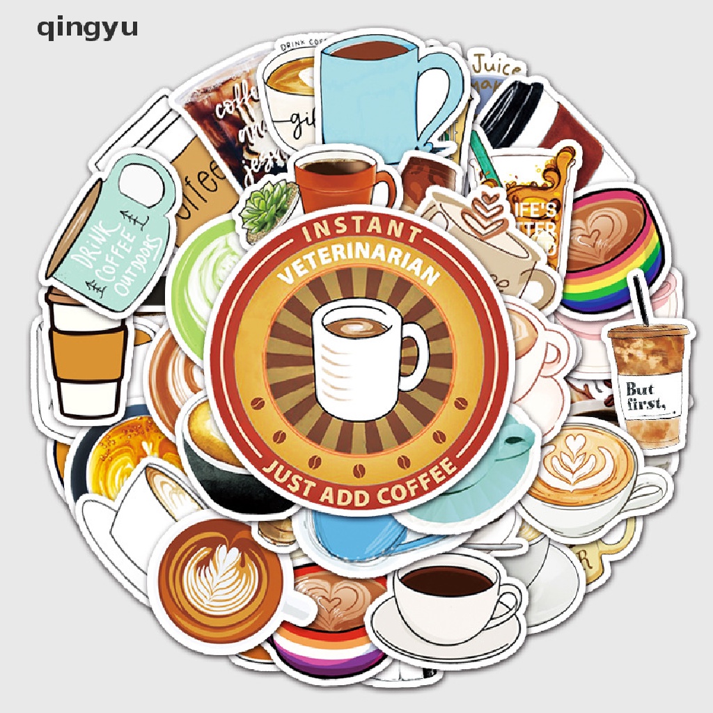 Bộ 50 Sticker Họa Tiết Cà Phê Hoạt Hình Dùng Trang Trí DIY