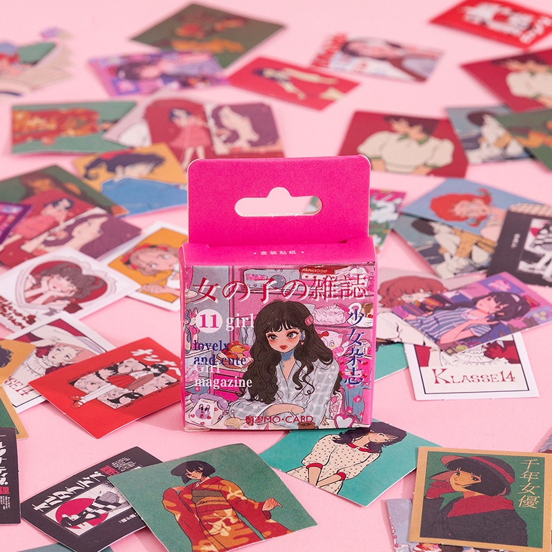 Hộp 46 chiếc sticker CÔ GÁI ANIME HIỆN ĐẠI CÁ TÍNH - trang trí sổ, decor góc học tập, bullet journal