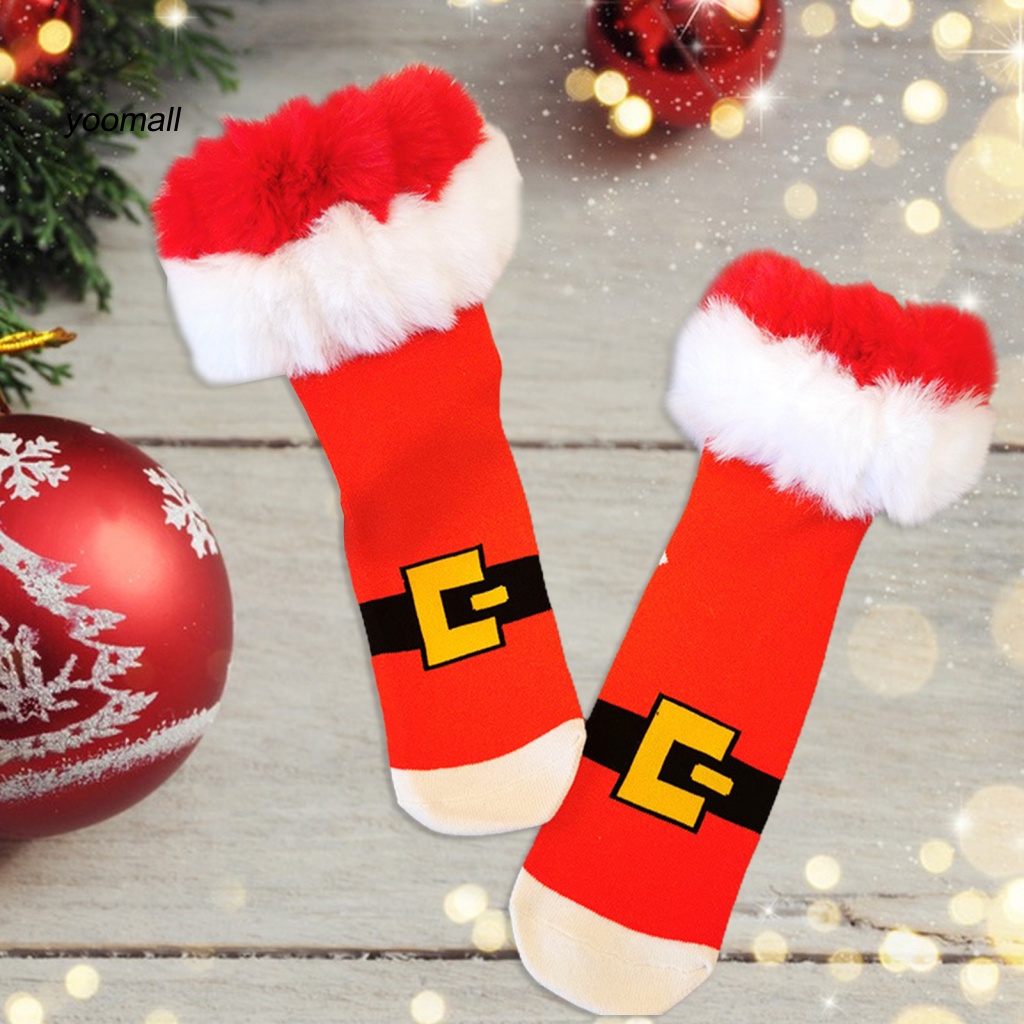Set 1 Đôi Tất Đỏ Hoạ Tiết Xinh Xắn Cho Mùa Đông