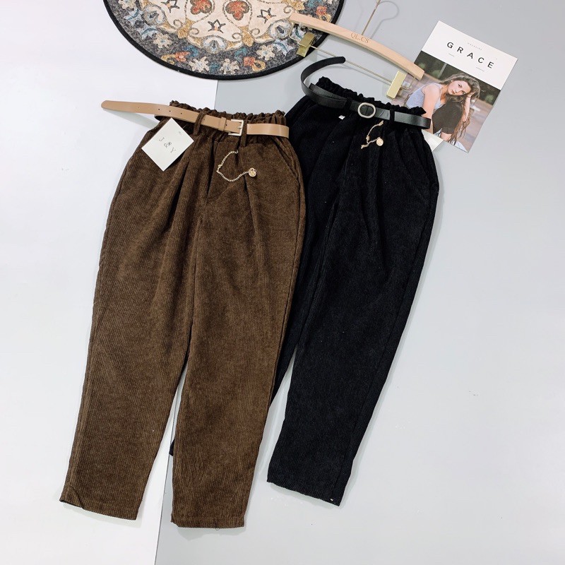 BÁN SỈ QUẦN BAGGY TĂM NHUNG KÈM ĐAI + XÍCH 2 MÀU NỮ | BigBuy360 - bigbuy360.vn