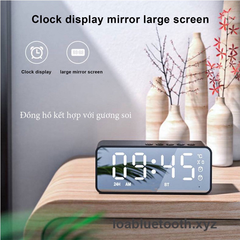 Loa bluetooth mini JM03 chính hãng giá rẻ, màn hình gương, led hiển thị giờ kèm đồng hồ báo thức, pin 8 giờ