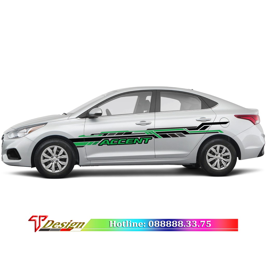 Decal xe oto, tem dán sườn xe Huyndai  Accent WRAP11, KT 254x36cm