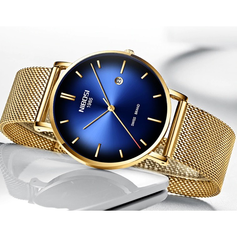Đồng hồ nam dây lưới thép Nibosi 2362 fullbox