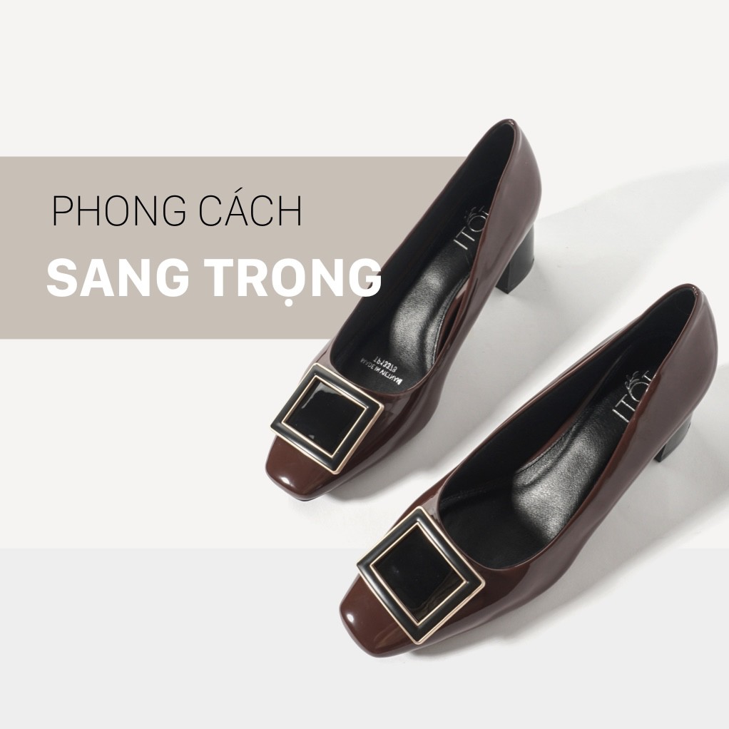 Giày Cao Gót Nữ JOTI Mikala 3259VN5 - Mũi Vuông Bít Gót Đế Trụ Vuông Cao 5cm Da Bóng - Mang Công Sở Dự Tiệc