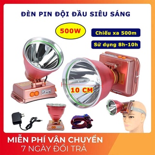 Đèn pin đội đầu siêu sáng 500w chiếu xa 500, pin trâu 8-10 tiếng, đèn đội đầu a9 cao cấp chống nước 6 chế độ, chóa 10cm