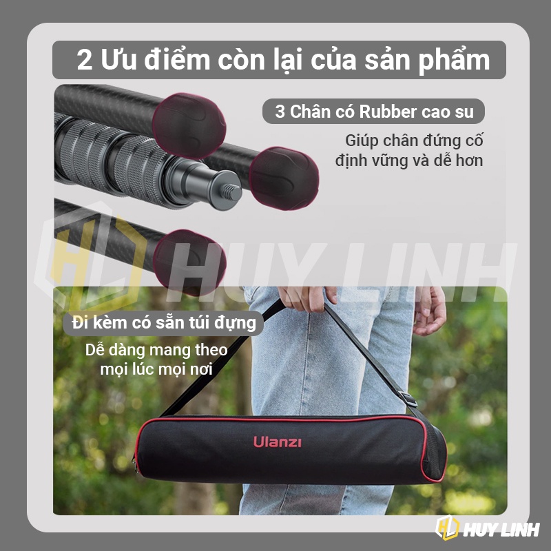 Ulanzi MT49 Tripod chuyên nghiệp Full Carbon - Chiều cao tối đa 2M gắn Đèn, Camera