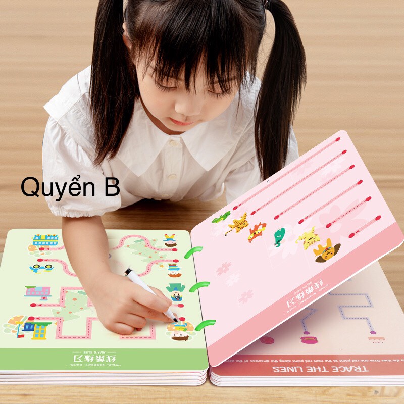 Tập tô vẽ thông minh xoá được montessori, Tập Viết Xóa Được, đồ chơi giáo dục sớm Rèn Tính Kiên Trì- 64tr + Bút+ Xóa-DC2