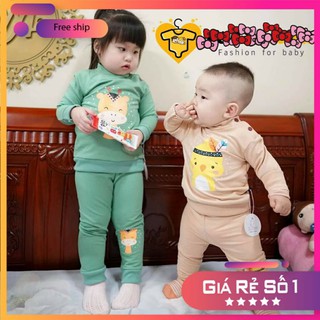 Bộ Nỉ Cho Bé ⚜ FREE SHIP ⚜ Bộ Dài Tay Cúc Cài Vai, Bộ Thu Đông Chất Nỉ Da Cá In Họa Tiết Động Vật Dễ Thương Cho Bé