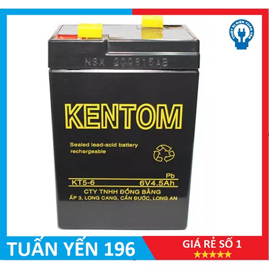 Bình acquy  6v 5Ah Kentom - ắc quy 6v khô cho xe điện trẻ em ,đèn khẩn cấp,quạt sạc