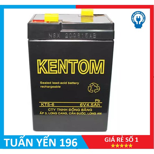 [CHÍNH HÃNG] Bình acquy  6v 5Ah Kentom - ắc quy 6v khô cho xe điện trẻ em ,đèn khẩn cấp,quạt sạc