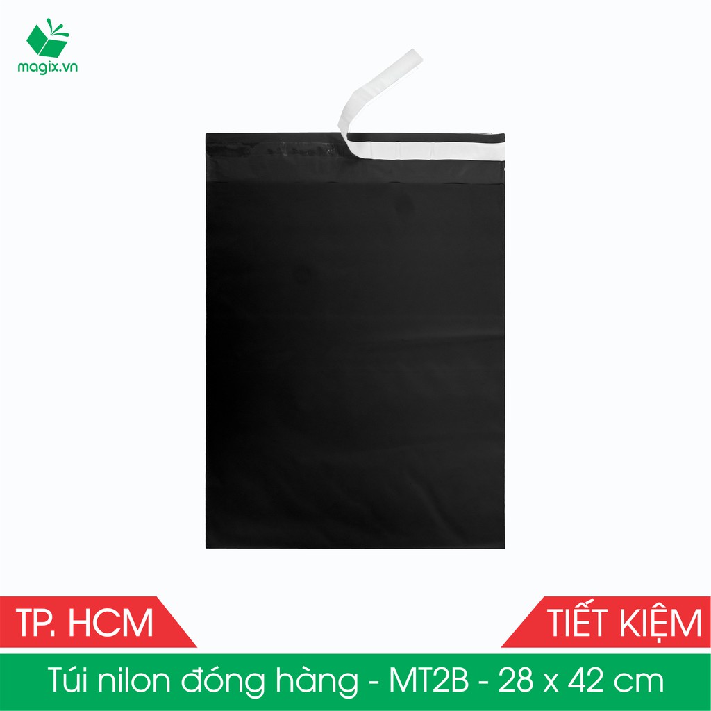 MT2B - 28x42 cm - Túi nilon TIẾT KIỆM gói hàng - 100 túi niêm phong đóng hàng màu ĐEN