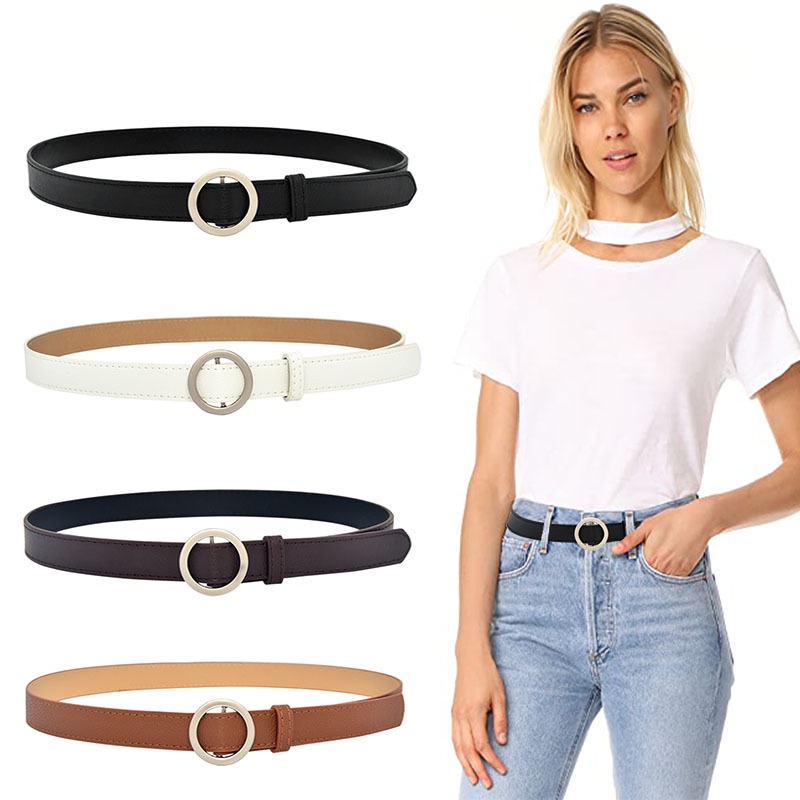 Haimeikang Thời trang nữ đơn giản không có lỗ thắt lưng khóa tròn có trang trí