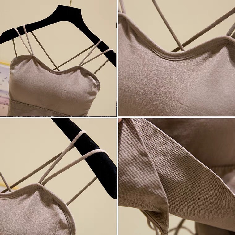 Áo croptop 2 dây hở lưng đan dây chéo quyến rũ Tím Bra, Áo bra nữ không gọng có mút ngực chất thun cotton M28