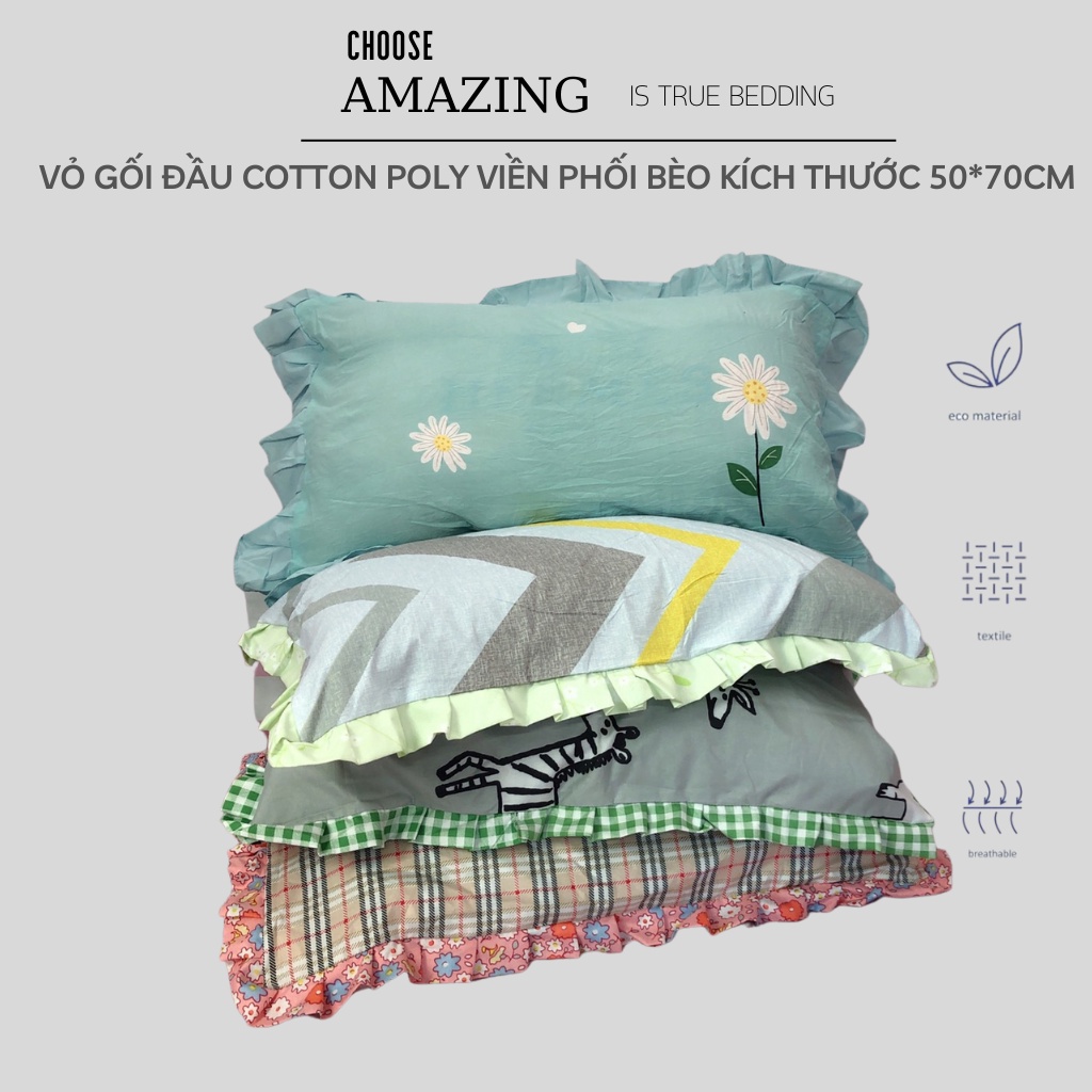 Vỏ gối Cotton poly phối bèo Amazing Bedding kích thước 50-70cm