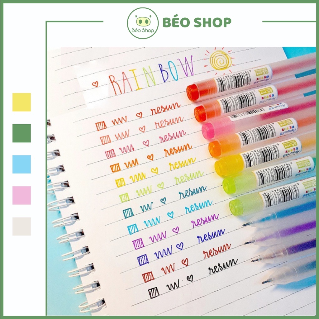 Bút bi nước văn phòng mực gel 0.5mm Béo shop mực đều nét chữ đẹp 12 màu retro B28 (1 chiếc lẻ)
