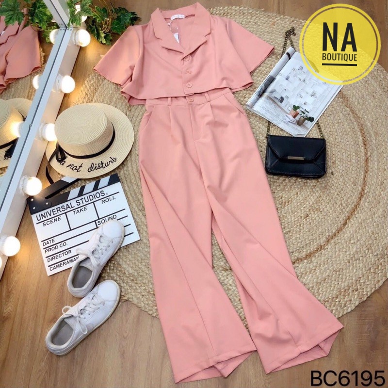 Set bộ áo croptop quần ống suông dài ❤️ bộ nữ áo vest quần óng rộng chất cát dày dặn, mềm mịn, không xù lông