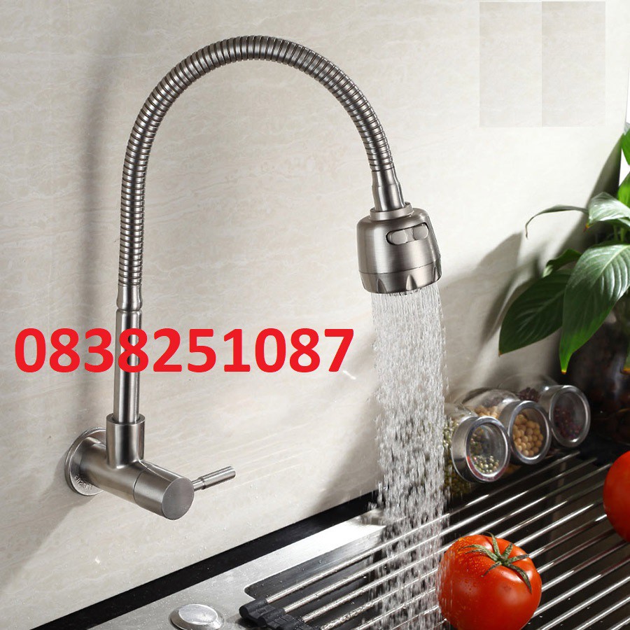 Vòi Rửa Bát Rửa Chén Vòi Chậu Rửa Bát Lạnh Lò Xo Gắn Tường CL2006B  Chất Liệu Inox304 Xoay 360 Độ