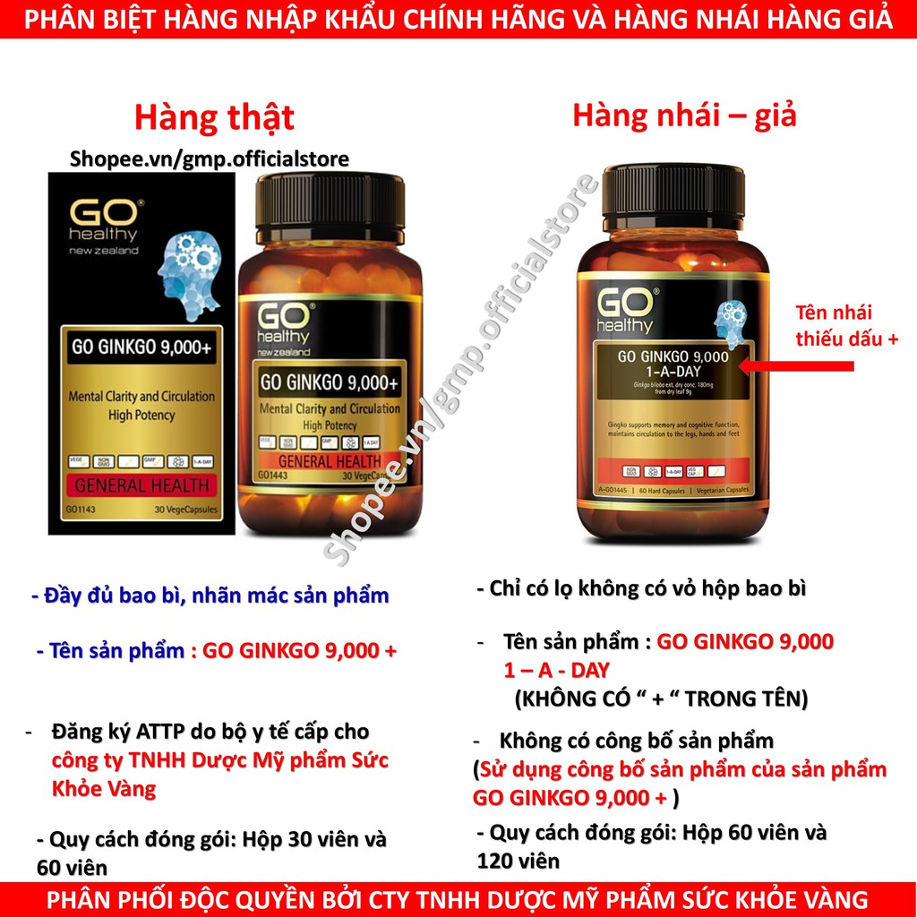 Bổ não Go Healthy Ginkgo 9000+ hoạt huyết dưỡng não tăng cường tuần hoàn não cải thiện trí nhớ tăng khả năng tập trung