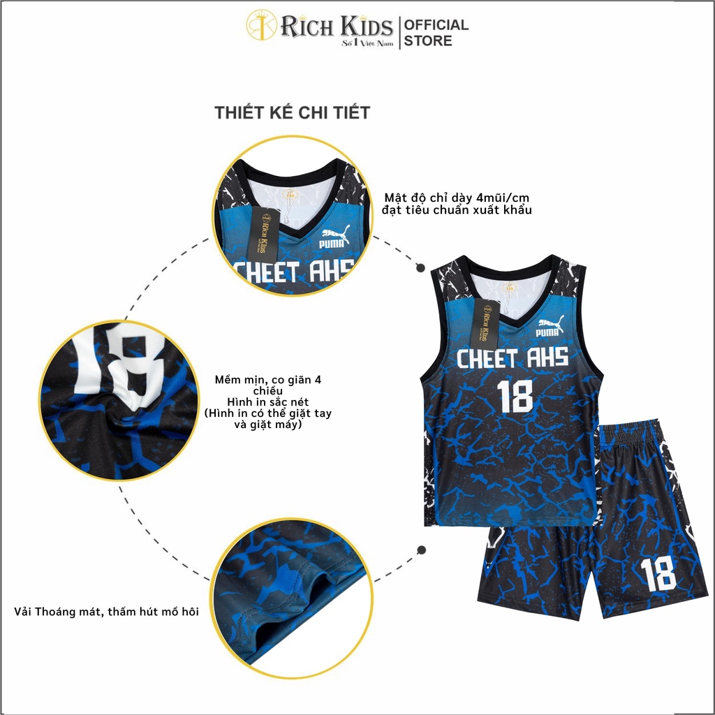 Sale !!! Bộ Ba Lỗ Hàng Bóng Rổ RICH KIDS Thông Hơi Cho Bé (10-48kg)