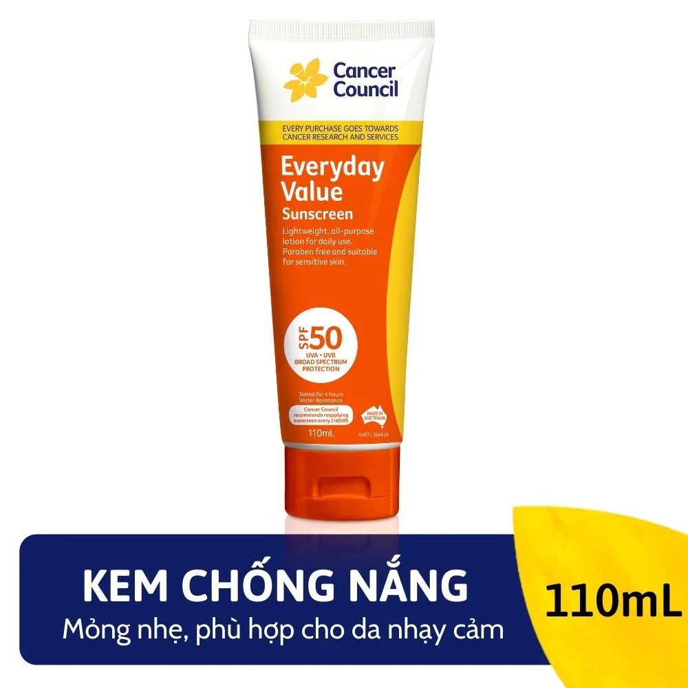 Kem Chống Nắng Cancer Council Dùng Hằng Ngày Everyday Value Sunscreen SPF50 UVA.UVB 110ml