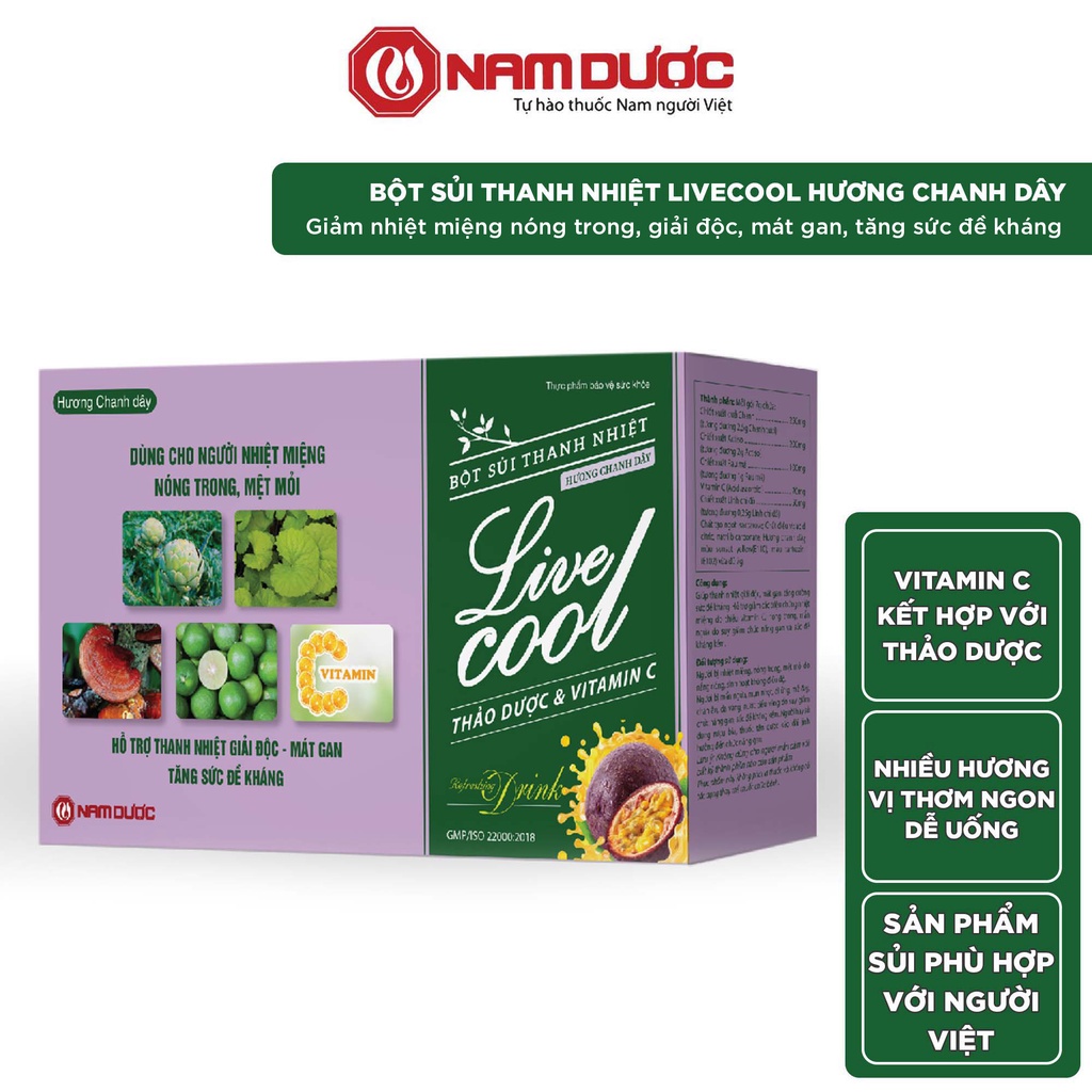 Bột sủi thanh nhiệt Livecool hương chanh dây hộp 10 gói thảo mộc tự nhiên giải độc, mát gan, tăng sức đề kháng