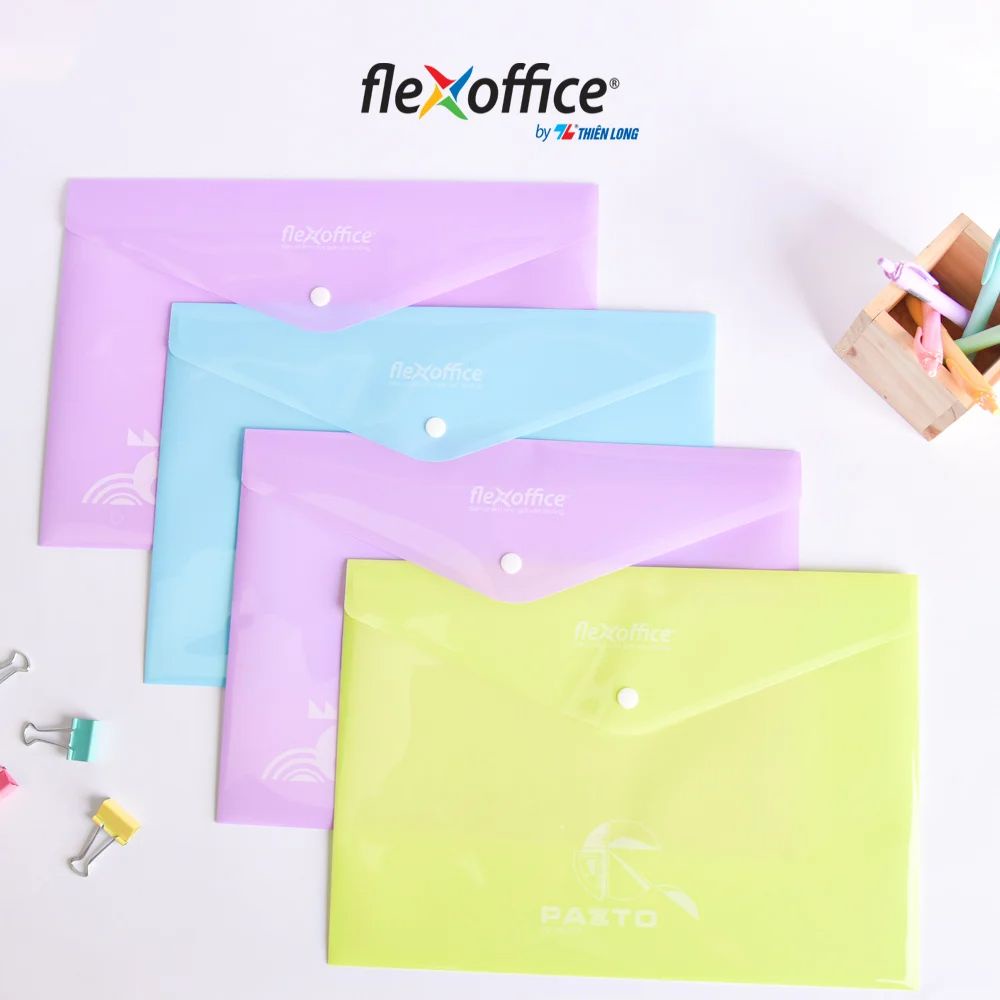 Bìa nút Pazto màu Pastel Thiên Long Flexoffice FO-CBF009 / Túi cúc khổ A4 Thiên Long CBF009