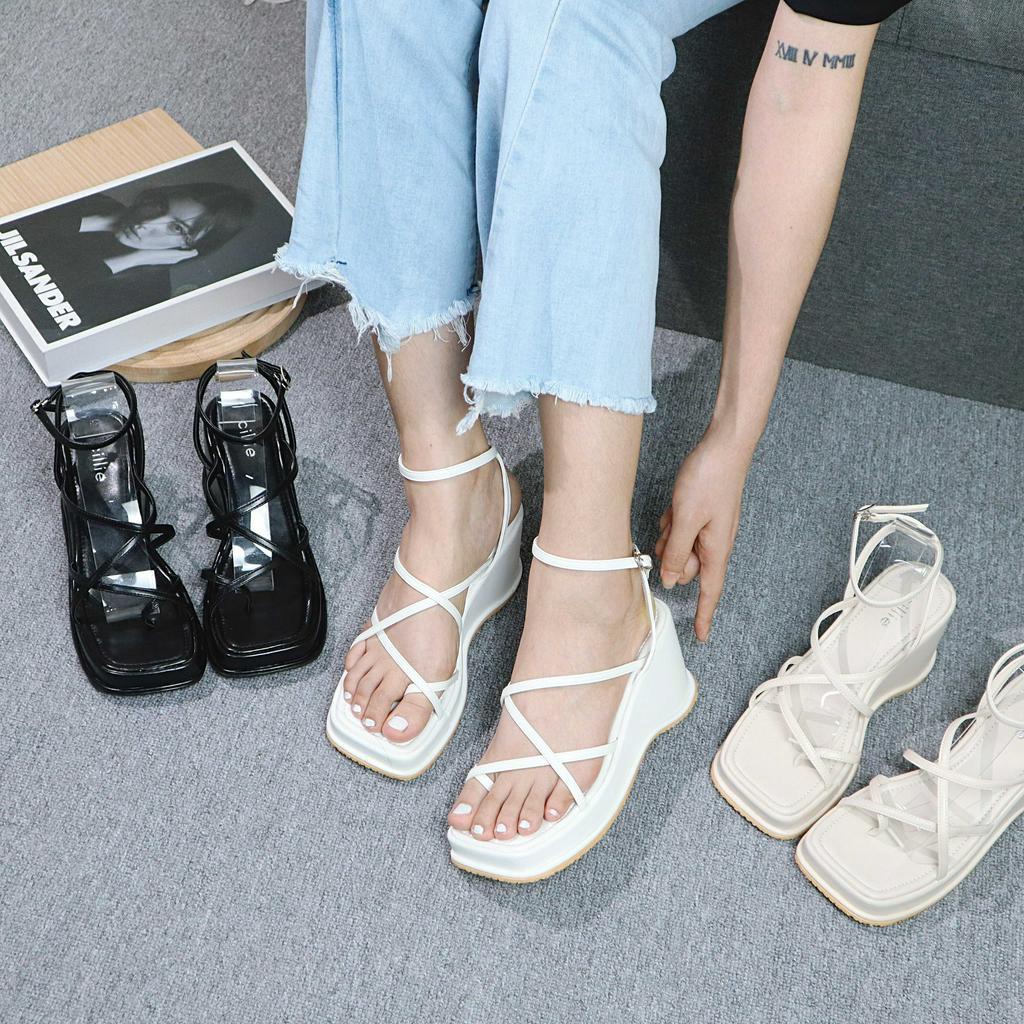 Dép Sandal Đi Biển Nữ Đế Xuồng Cillie Xăng Đan Quai Dây Cổ Cao Giày Bánh Mì 1117