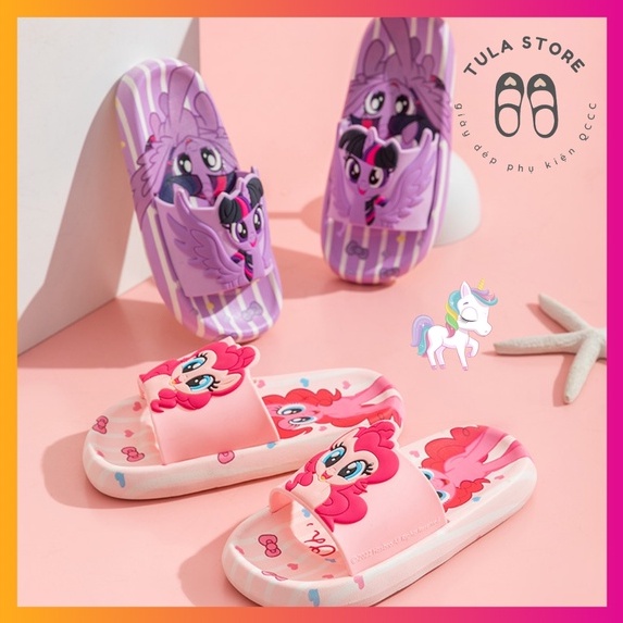 Dép quai ngang little Pony kẻ sọc cho bé gái, dép lê ngựa pony xinh đẹp chống trượt Tulastore