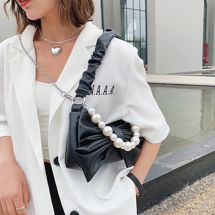 Túi Kẹp Nách Linh Store Túi Đeo Vai Thời Trang Kẹp Nách Dây Xích Nơ Ngọc Da Bánh Bèo Cao Cấp