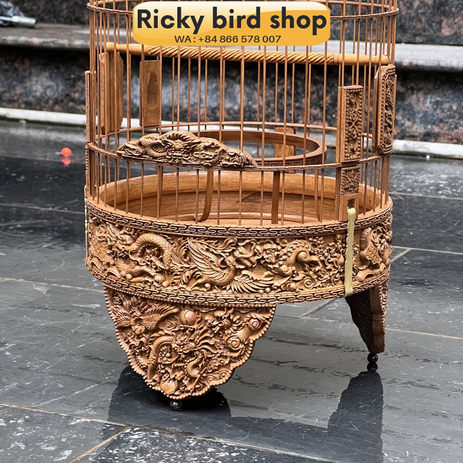Lồng chim tre, Puteh bird cage - Four Symbols design (Painted)