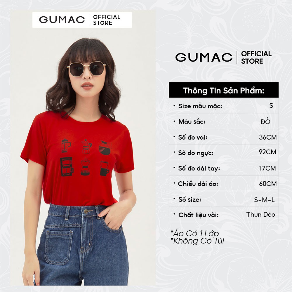 [Mã WABRGU100 giảm 15% đơn 249K tối đa 100k] Áo thun nữ in ấm trà GUMAC thiết kế năng động kiểu basic màu đỏ ATB357 | BigBuy360 - bigbuy360.vn