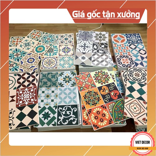 Decal dán Bếp, Miếng dán tường Nhà tắm Đa năng họa tiết Gạch Bông khổ 40x60cm - Dán Cửa kính, Gạch men