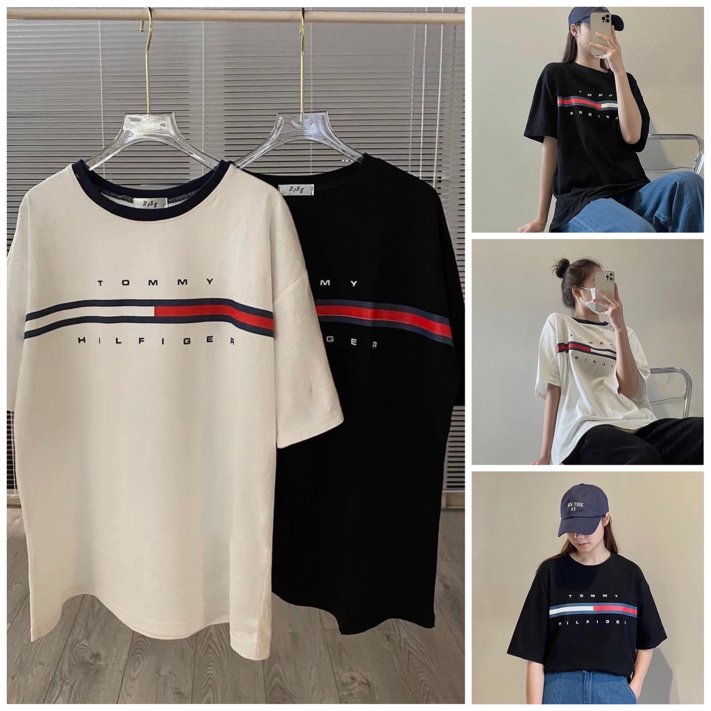 Áo thun nam nữ tay lỡ form rộng unisex cotton có size-TOMMY-
