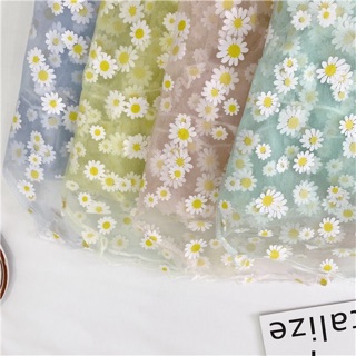 Sỉ vải hoa cúc hoạ mi may cột tóc scrunchies 150cmx100cm