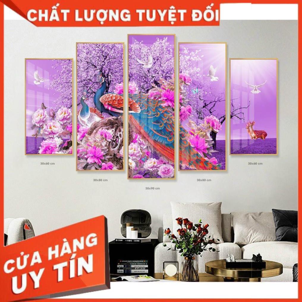 Tranh treo tường 3D 5 tấm đối xứng  - "Phu thuê viên mãn" ,khổ chuẩn,tranh hiện đại phủ bóng gương