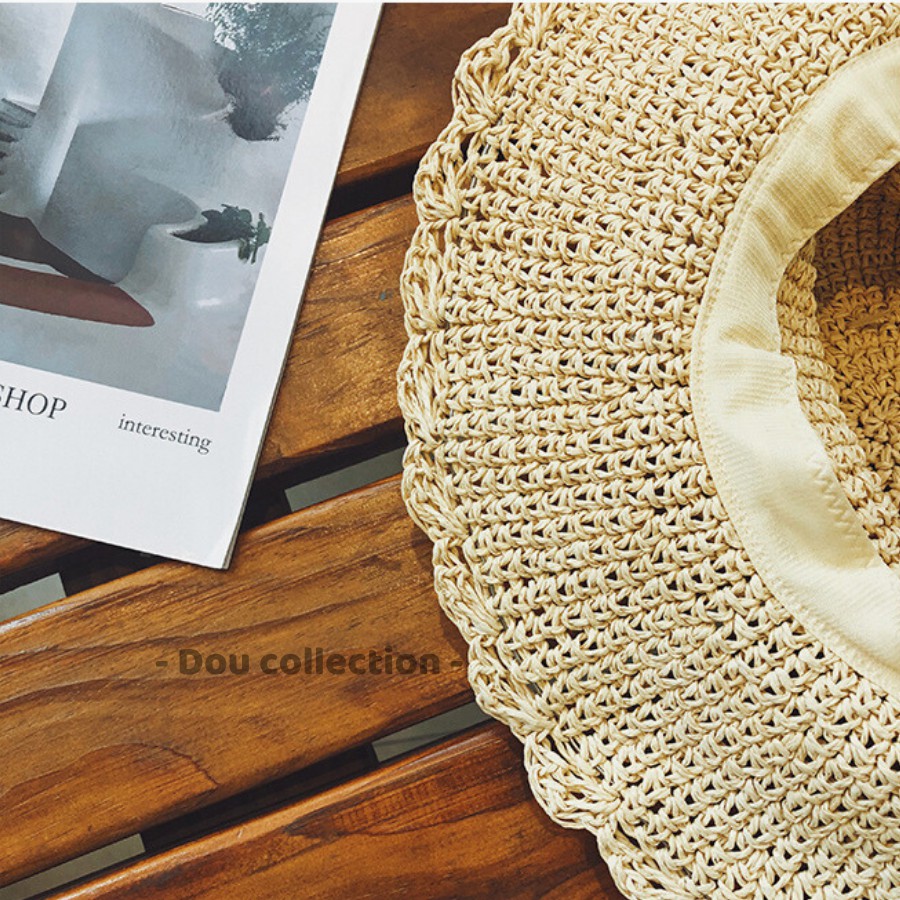 [NowShip2h] Nón Cói (Mũ Cói) Mềm Vành Rộng Phối Dây Ren Nơ Đi Biển Thời Trang Hàn Quốc - Mã NC013