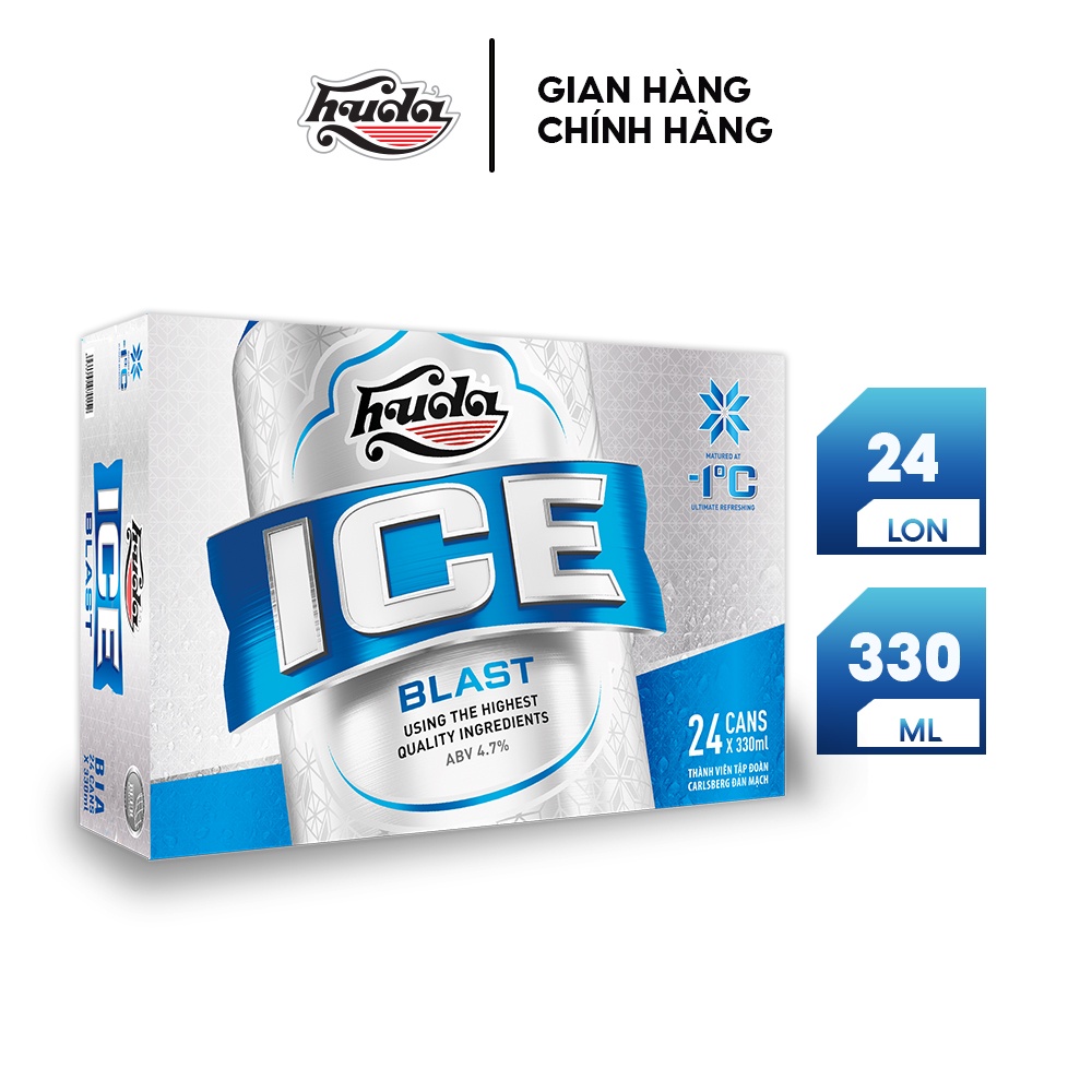 Combo 02 Thùng Bia Huda Ice Blast - Thùng 24 lon 330ml