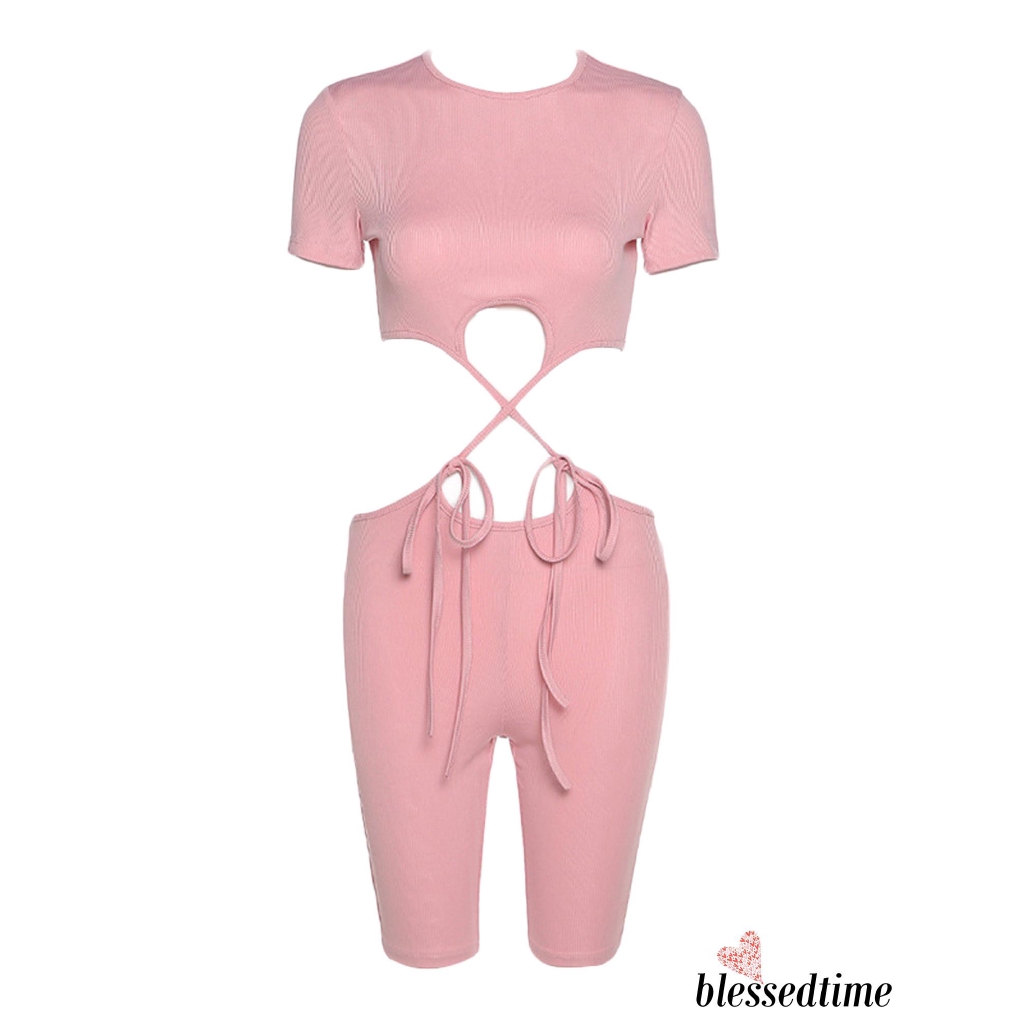 Set 2 Món Áo Thun Tay Ngắn Màu Trơn Phối Quần Short Thời Trang Cho Nữ | BigBuy360 - bigbuy360.vn