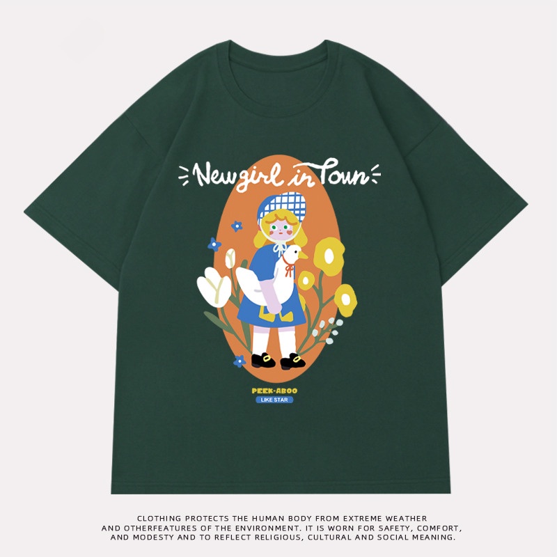 Áo thun HIIXIIVI 100% cotton tay ngắn cổ tròn in hình hoạt hình phong cách Hàn Quốc thời trang mùa hè 2022 dành cho nữ