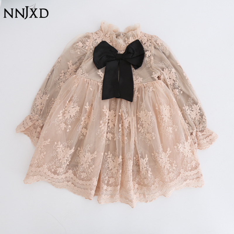 NNJXD Đầm Ren Hoa Công Chúa Tay Dài Cho Bé Gái 3-8 Tuổi