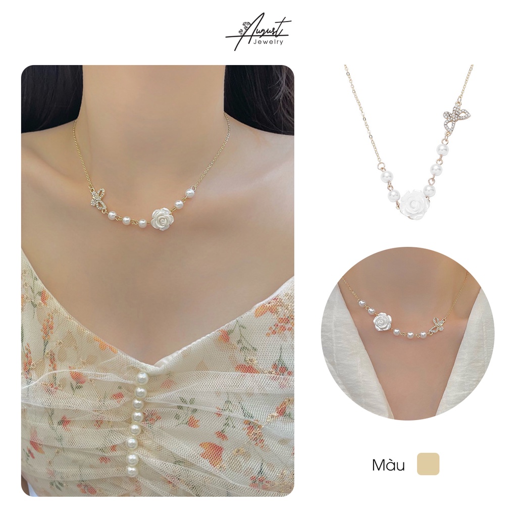 [Augustcloth | AugustJewelry] Dây chuyền/ vòng cổ hợp kim  dây hạt đính hoa hồng phong cách Hàn Quốc