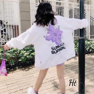 Áo thun dài tay, áo Sweater Oversize Unisex Boom Shop Hoa Tím