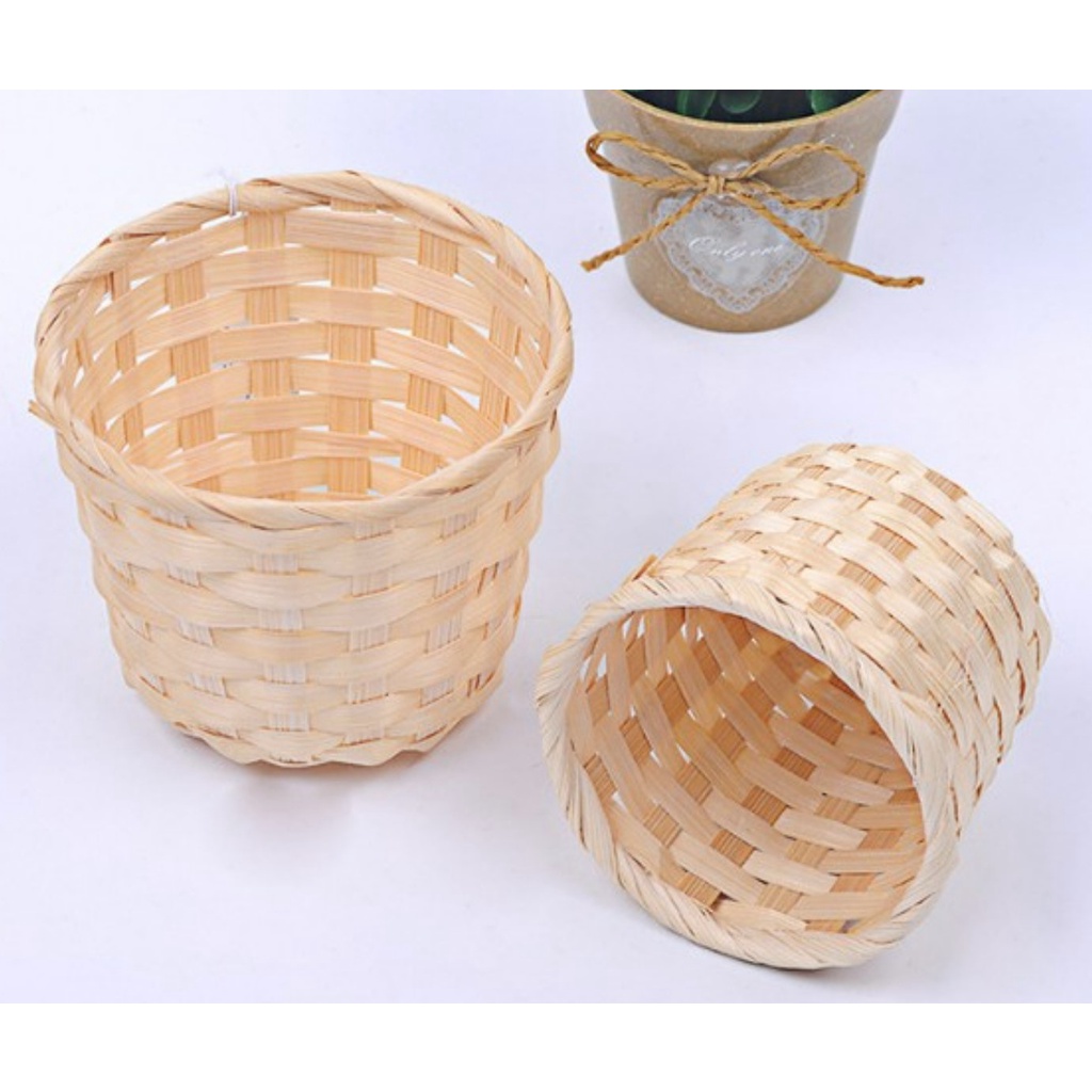 Giỏ tre đan nhí cắm hoa, đựng phụ kiện, cắm hoa siêu dễ thương