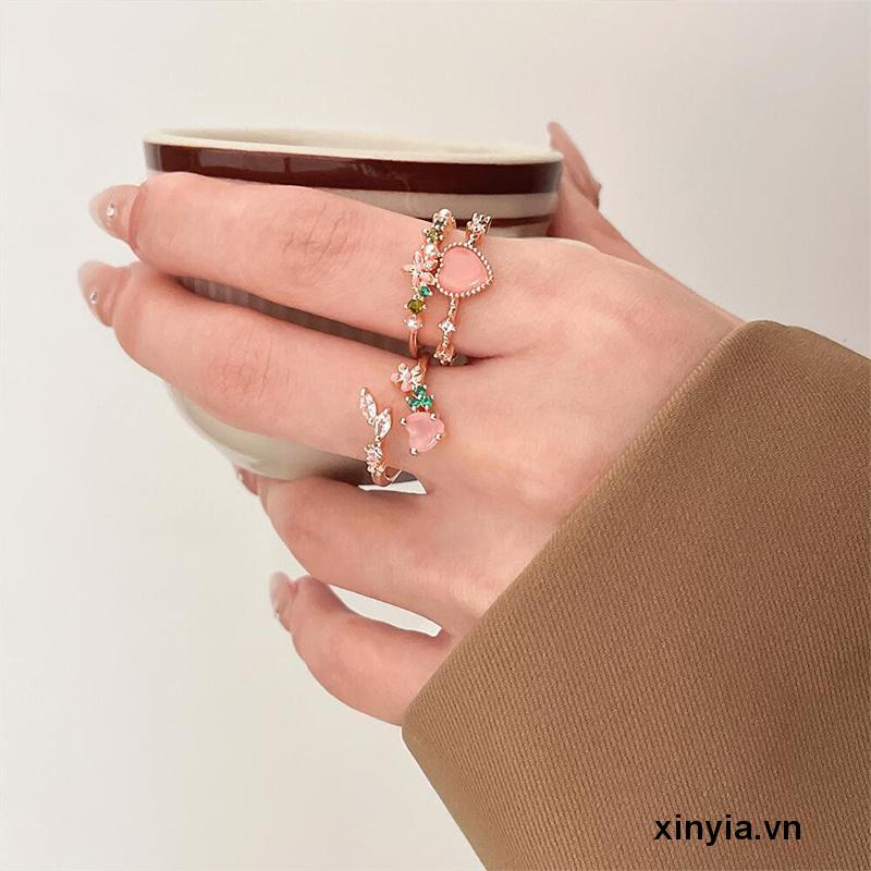 Nhẫn Hở Hai Lớp Hình Hoa / Trái Tim Đính Ngọc Trai Thời Trang Tinh Tế Cho Nữ