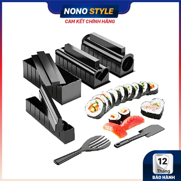 Khuôn làm Sushi Kimbap chống dính, dụng cụ làm cơm cuộn rong biển bằng nhựa - An toàn, bền đẹp, set 11 món