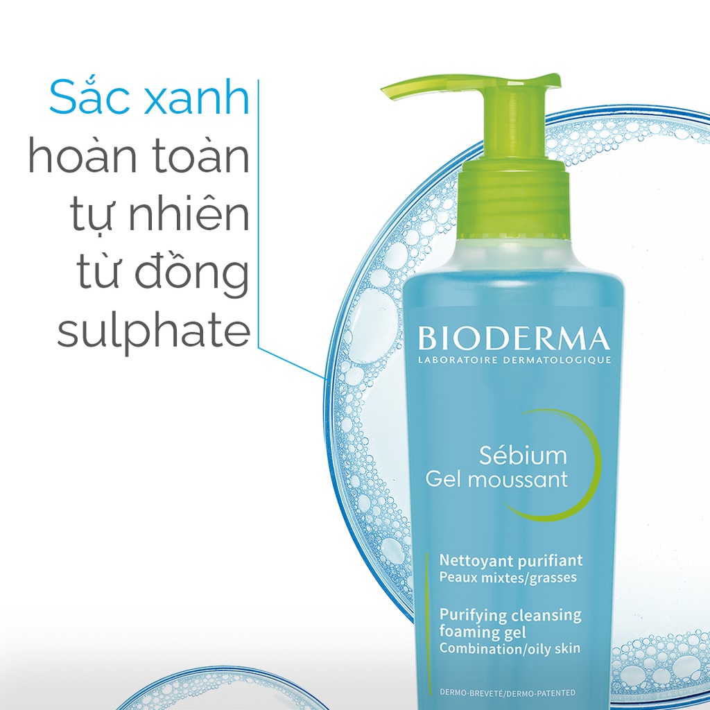 Sữa Rửa Mặt Tạo Bọt, Cho Da Hôn Hợp Và Da Dầu Mụn Bioderma Sebium Gel Moussant Gel - 45ml - 200ml - 500ml