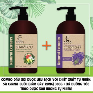 Dầu gội dược liệu giảm rụng tóc Ecoco chiết xuất sả chanh, bưởi + Dầu xả dưỡng tóc thảo dược chiết xuất oải hương