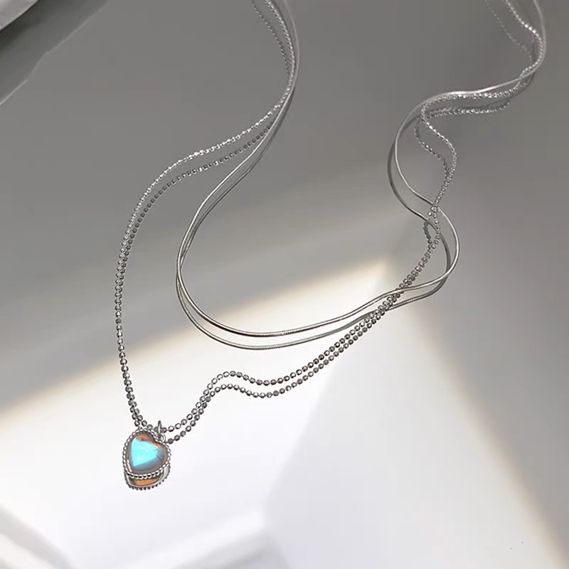 Dây Chuyền Hai Lớp Hình Trái Tim Đá Cầu Vồng - Vani Store - TS000636