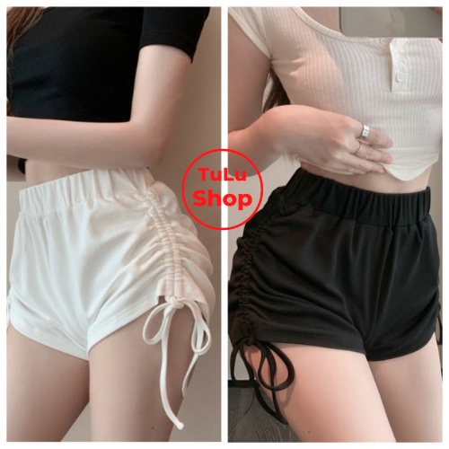 Quần đùi nữ mặc nhà rút dây, Quần short nữ ngắn cạp chun chất Cotton co dãn mát mẻ - Freeship | BigBuy360 - bigbuy360.vn